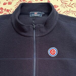 Vineyard Vines Navy Full-Zip Fleece vest with Chicago Cubs Logo